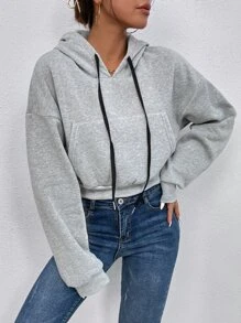 SHEIN Unity Capucha corta de hombros caídos - Gris Claro - Ver 5