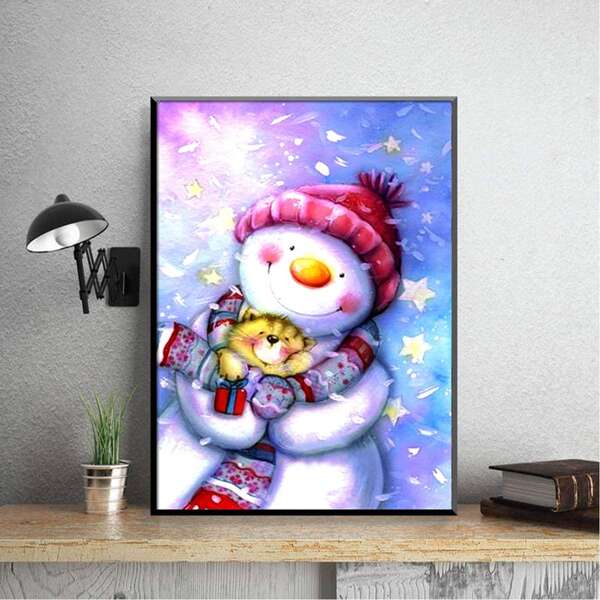 

Christmas Snowman Print DIY Diamond Unframed Painting, Multicolor