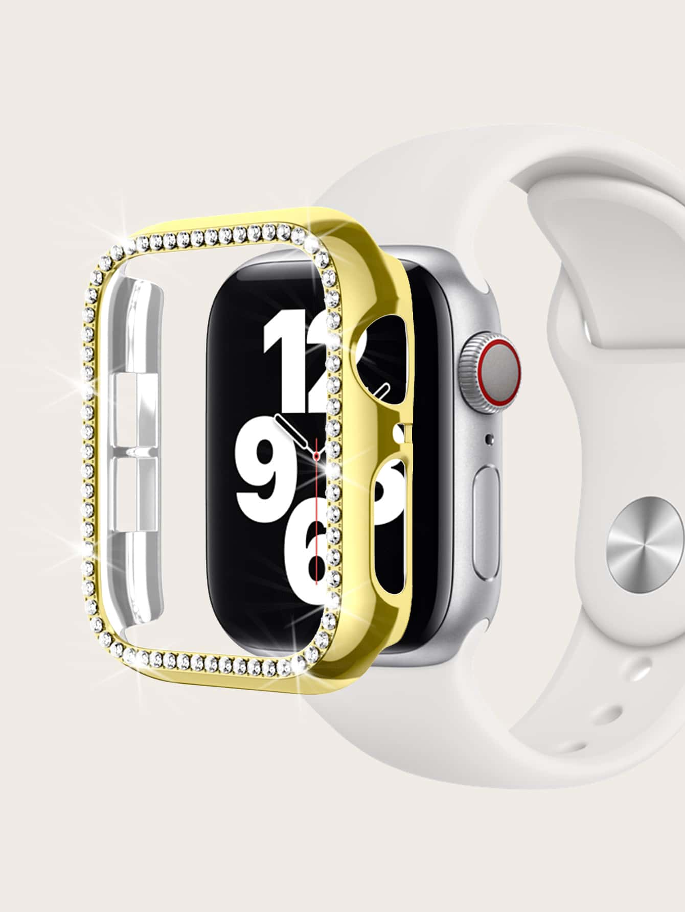 1入女性和男性閃亮閃亮鑽石鑲嵌pc保護殼,兼容apple Watch Se/9/8/7/6/5/4/3/2/1,適用於38mm、40mm、41mm、42mm、44mm和45mm,硬塑料,防摔和防刮,豪華閃亮電鍍金屬外殼 - 金色 - 查看 1