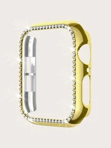1入女性和男性閃亮閃亮鑽石鑲嵌pc保護殼,兼容apple Watch Se/9/8/7/6/5/4/3/2/1,適用於38mm、40mm、41mm、42mm、44mm和45mm,硬塑料,防摔和防刮,豪華閃亮電鍍金屬外殼 - 金色 - 查看 2