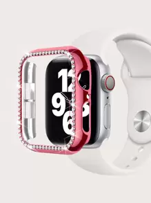 1个镶钻闪亮保护壳，适用于38mm、40mm、41mm、42mm、44mm、45mm手表，塑料材质，防摔防刮，奢华闪亮电镀金属色外壳，兼容 SE/9/8/7/6/5/4/3/2/1 - 玫瑰紅 - 查看 1