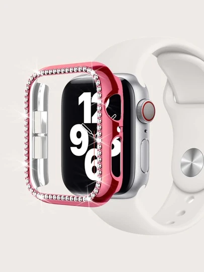 1个镶钻闪亮保护壳，适用于38mm、40mm、41mm、42mm、44mm、45mm手表，塑料材质，防摔防刮，奢华闪亮电镀金属色外壳，兼容 SE/9/8/7/6/5/4/3/2/1