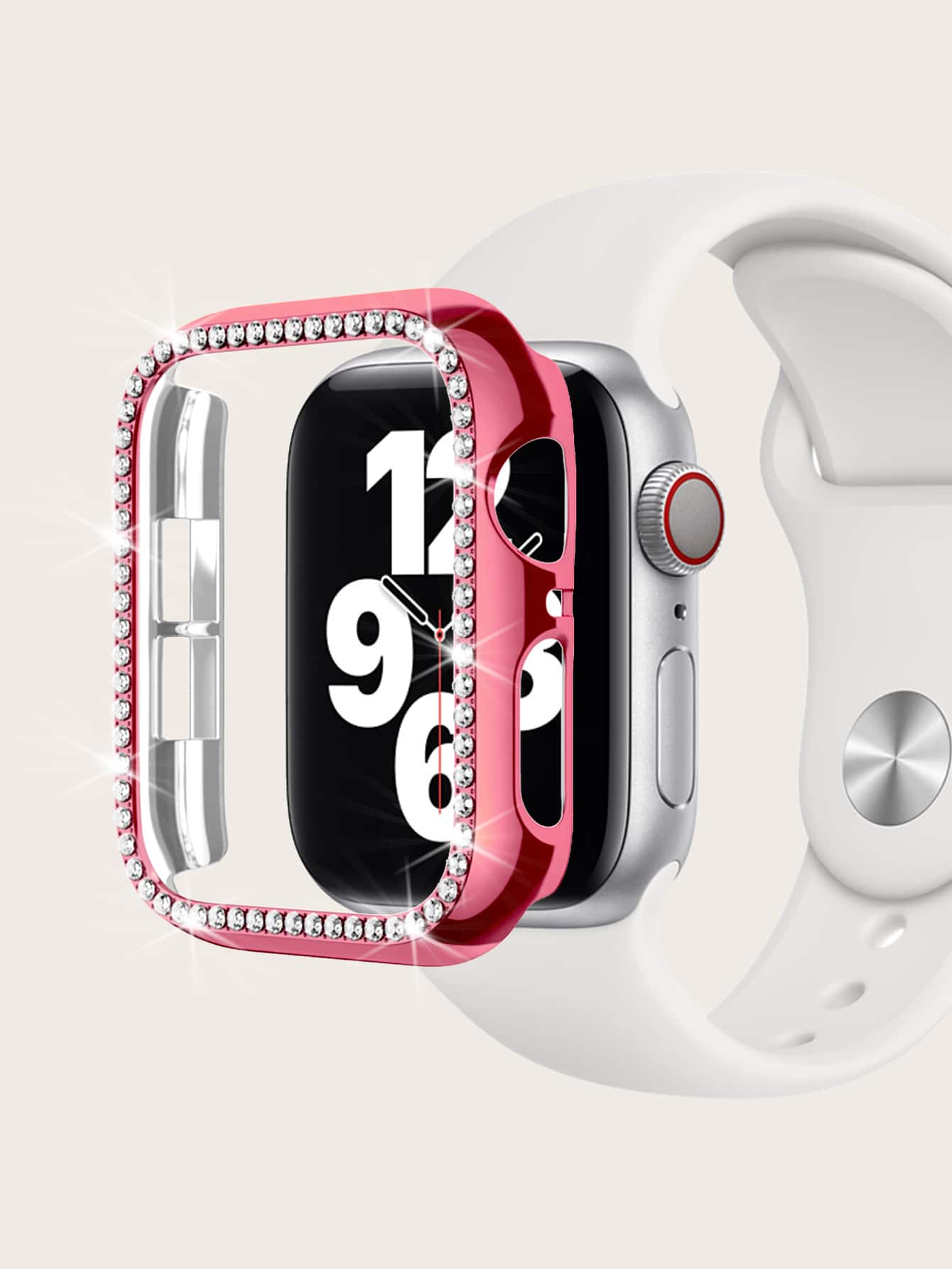 1个镶钻闪亮保护壳，适用于38mm、40mm、41mm、42mm、44mm、45mm手表，塑料材质，防摔防刮，奢华闪亮电镀金属色外壳，兼容 SE/9/8/7/6/5/4/3/2/1 - 玫瑰紅 - 查看 1