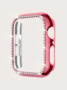 1个镶钻闪亮保护壳，适用于38mm、40mm、41mm、42mm、44mm、45mm手表，塑料材质，防摔防刮，奢华闪亮电镀金属色外壳，兼容 SE/9/8/7/6/5/4/3/2/1 - 玫瑰紅 - 查看 2