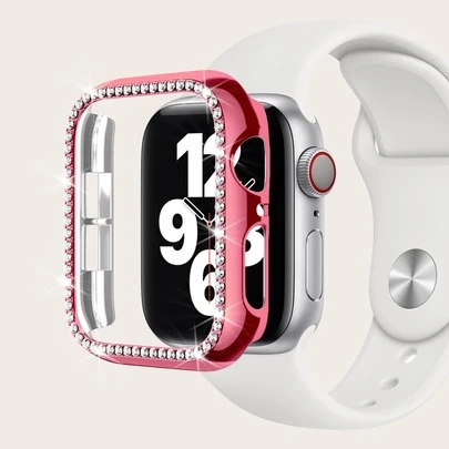 1个镶钻闪亮保护壳，适用于38mm、40mm、41mm、42mm、44mm、45mm手表，塑料材质，防摔防刮，奢华闪亮电镀金属色外壳，兼容 SE/9/8/7/6/5/4/3/2/1