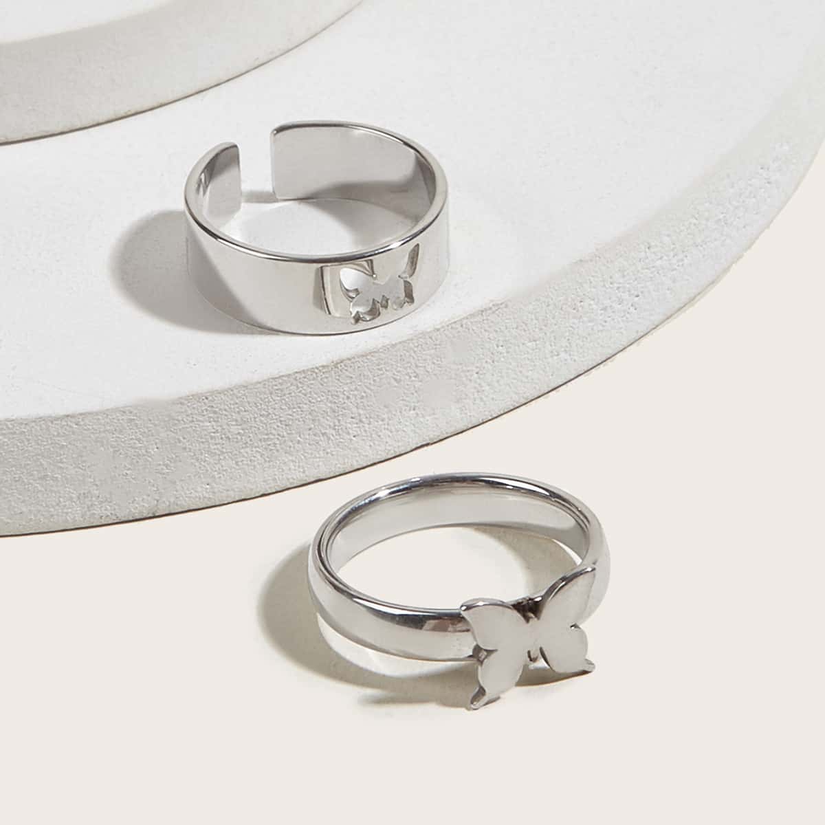 

2pcs Butterfly Decor Ring, Silver