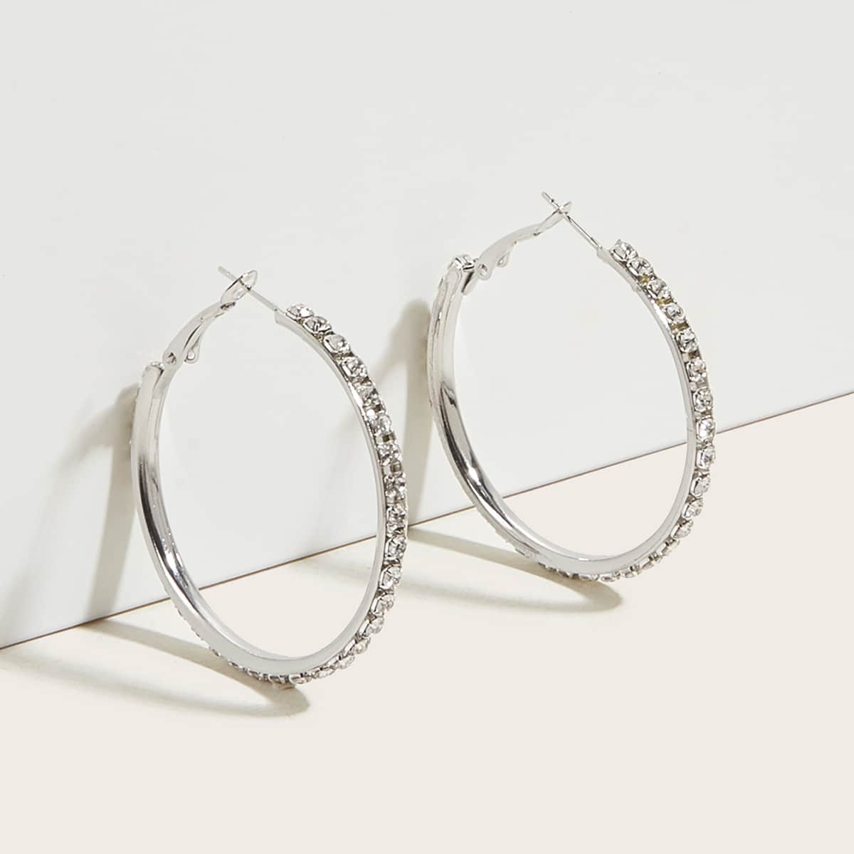 

Rhinestone Decor Hoop Earrings, Silver