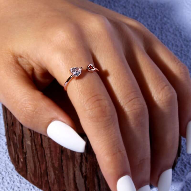 Rhinestone Decor Cuff Ring, Rose gold