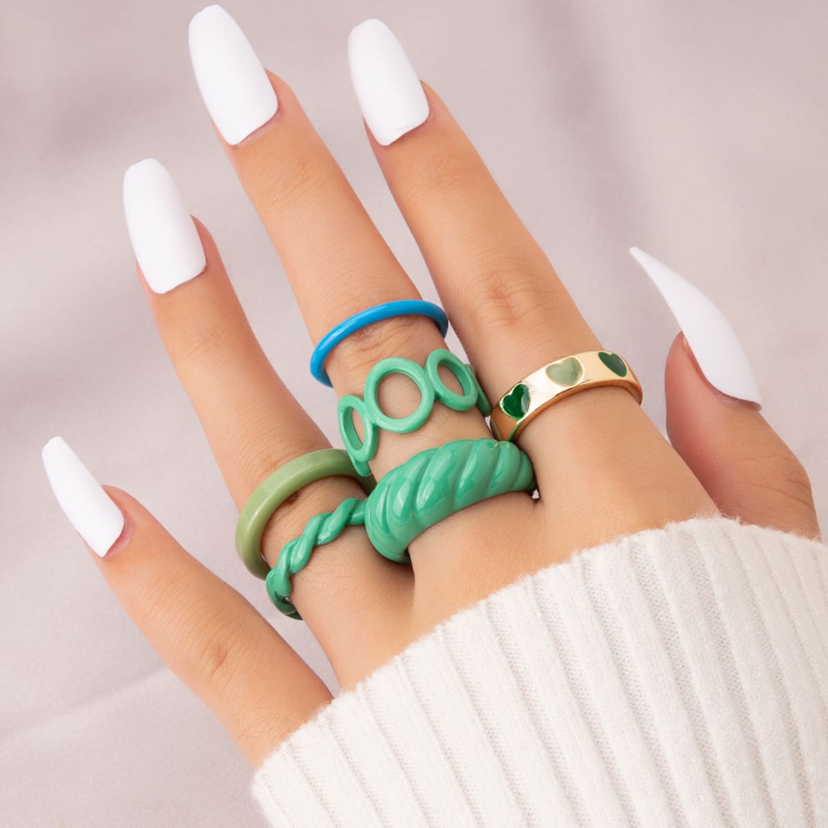 

6pcs Heart Decor Ring, Multicolor