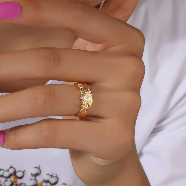 

Crystal Decor Cuff Ring, Gold