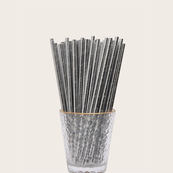 

100pcs Plain Disposable Straw, Silver