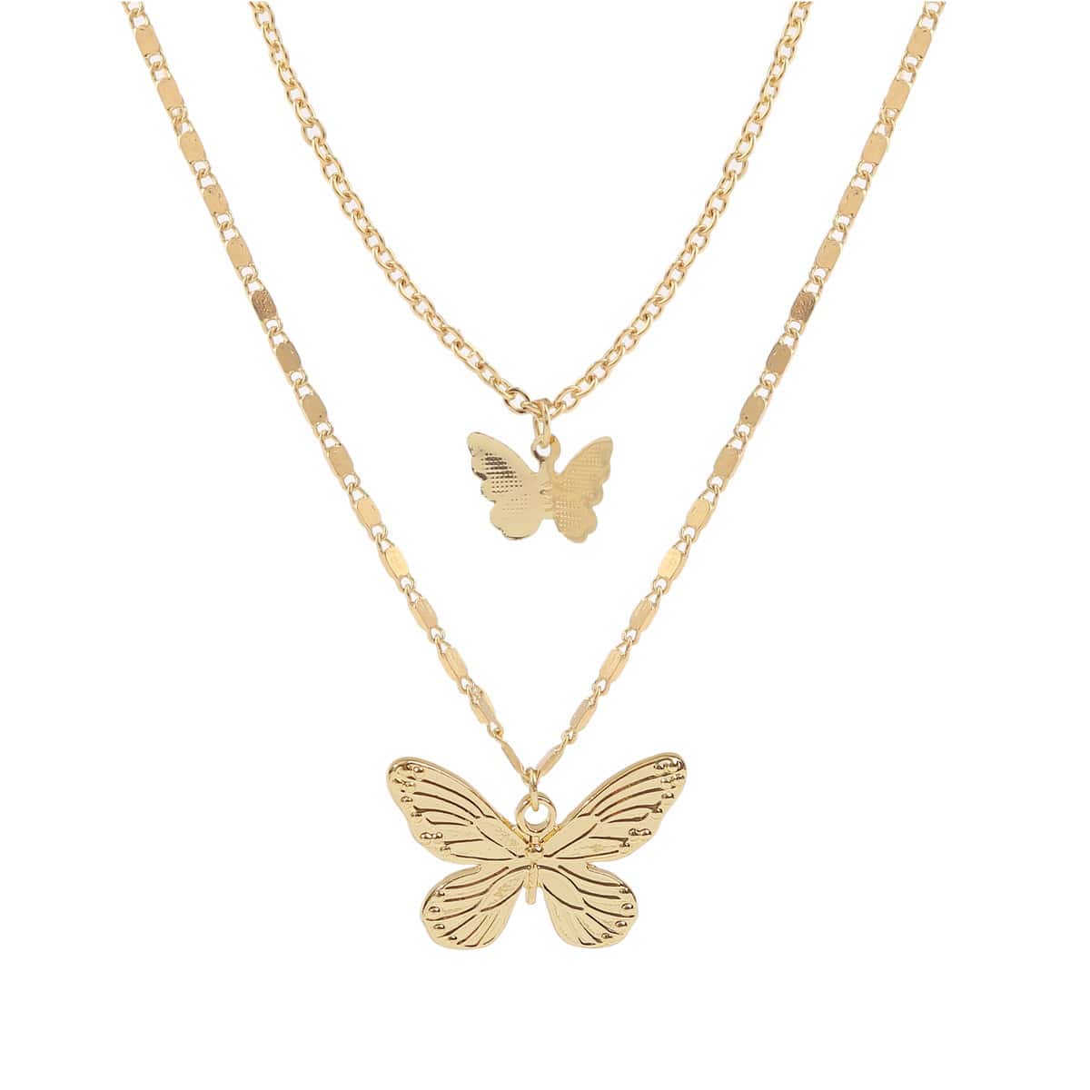 

Butterfly Pendant Layered Chain Necklace, Gold