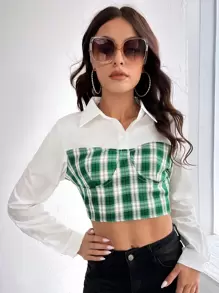 SHEIN Unity Colourblock Bustier Detail Crop Tee - Multicolor - View 1