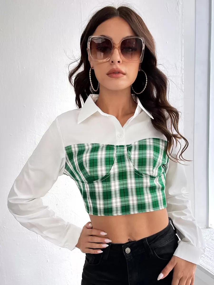 SHEIN Unity Colourblock Bustier Detail Crop Tee - Multicolor - View 1