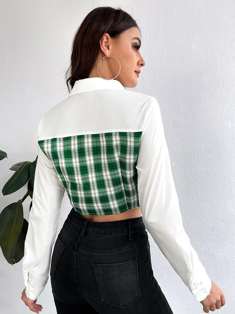 Colorblock Bustier Detail Crop Tee