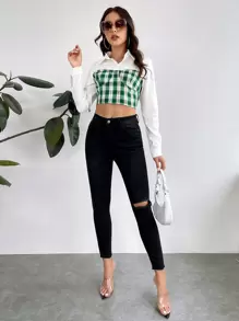 SHEIN Unity Colourblock Bustier Detail Crop Tee - Multicolor - View 4