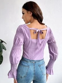 SHEIN Unity 後綁帶荷葉袖襯衫 - 紫丁香色 - 查看 2