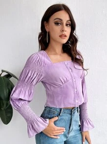 SHEIN Unity 後綁帶荷葉袖襯衫 - 紫丁香色 - 查看 4