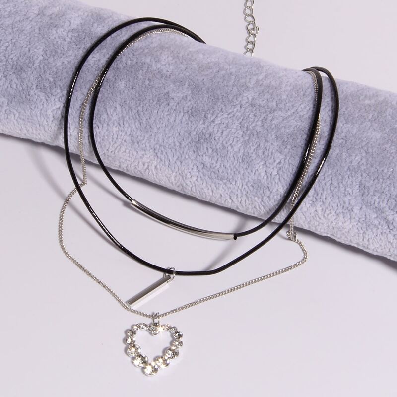 

Rhinestone Decor Layered Necklace, Silver