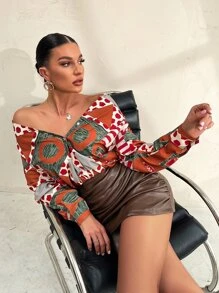 Áo sơ mi In Địa lý Nút phía trước - Nhiều màu - Xem 1