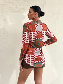 Áo sơ mi In Địa lý Nút phía trước - Nhiều màu - Xem 2