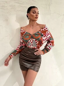 Áo sơ mi In Địa lý Nút phía trước - Nhiều màu - Xem 6