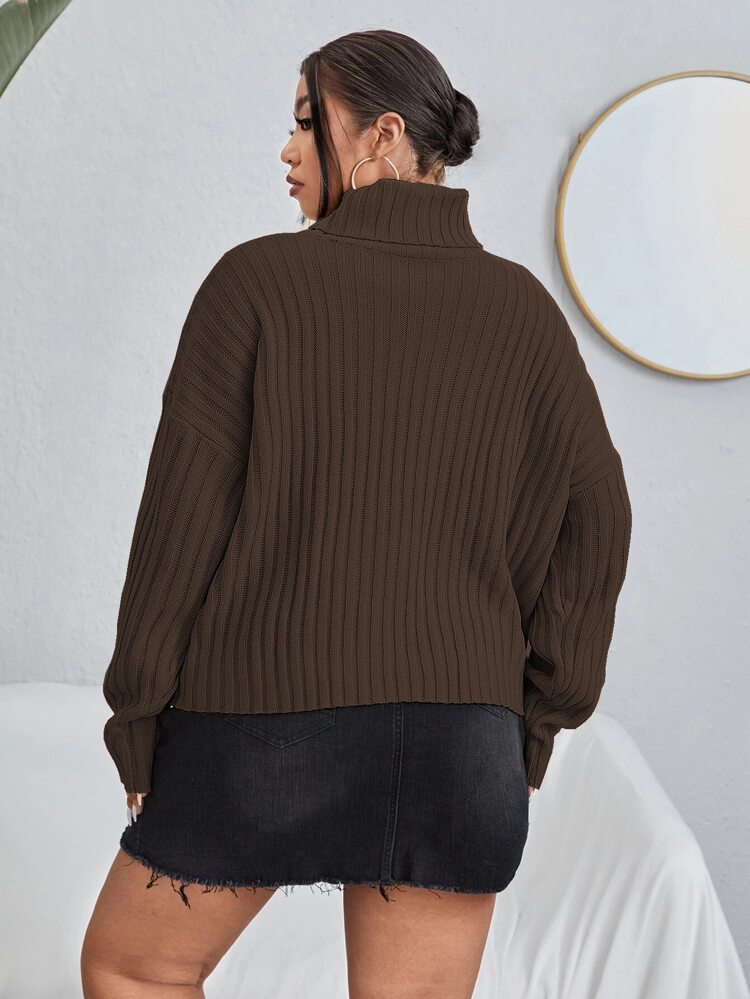 Plus Turtleneck Drop Shoulder Sweater, For Winter Knit Pullover Fall Autumn