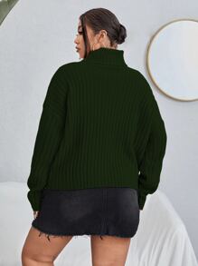 Flirla Plus Turtleneck Drop Shoulder Jumper - Dark Green - View 2
