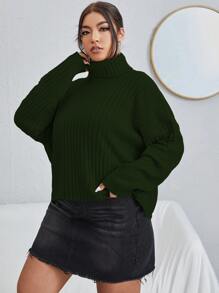 Flirla Plus Turtleneck Drop Shoulder Jumper - Dark Green - View 5