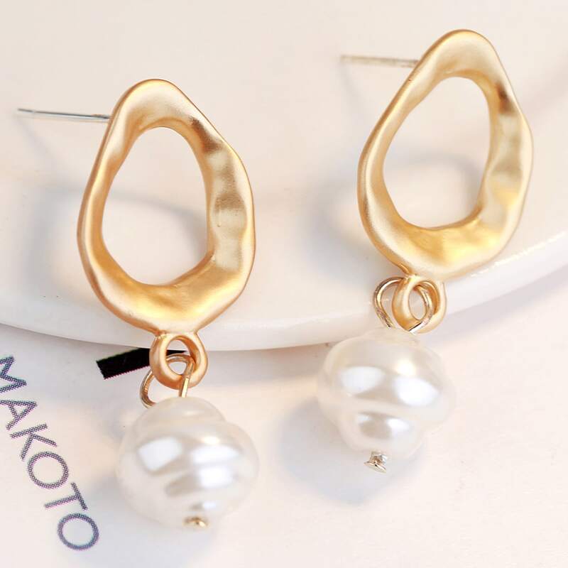 

Faux Pearl Drop Earrings, Gold