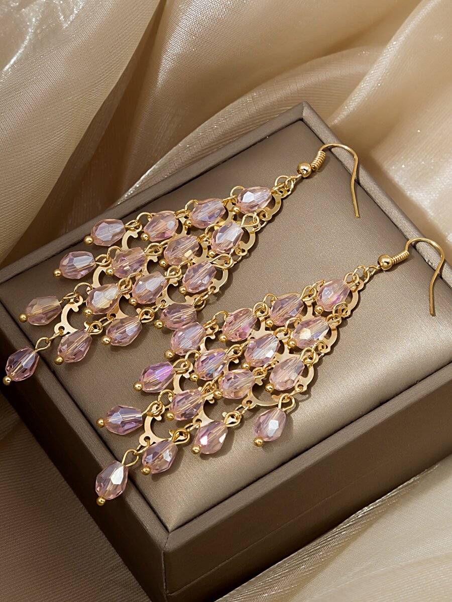 Crystal Tassel Decor Drop Earrings SHEIN USA