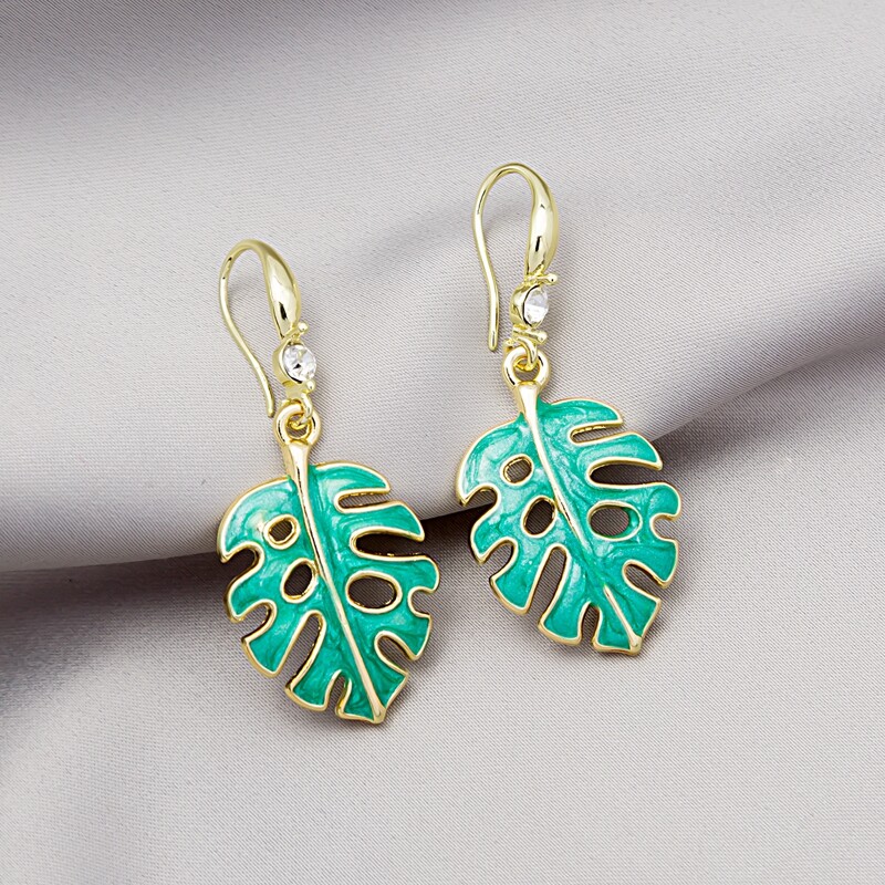 

Leaf Drop Earrings, Green