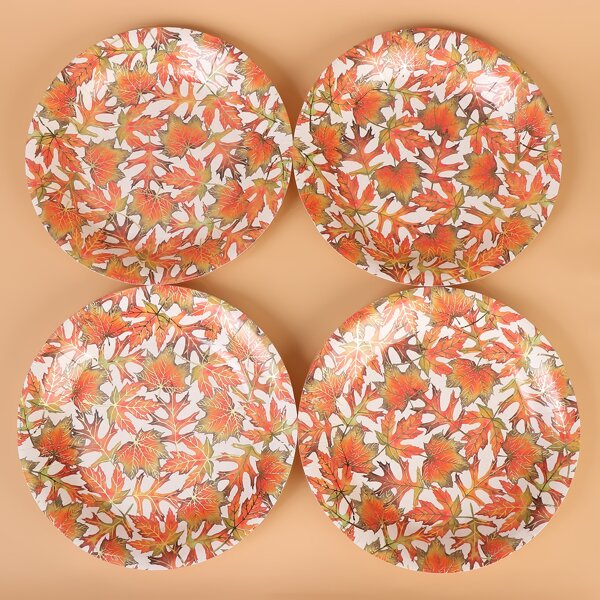 

10pcs Leaf Print Disposable Plate, Multicolor