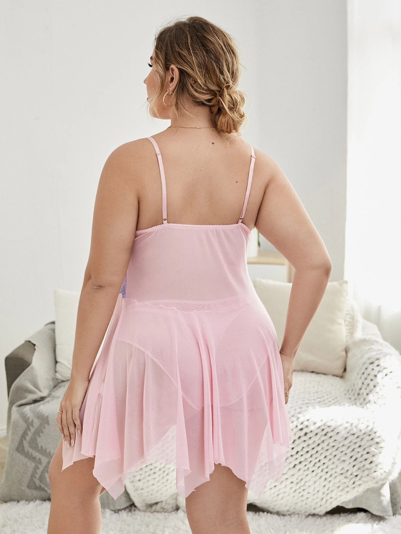 Miniatura 2 de Slips con encaje en contraste de malla con tanga Multicolor