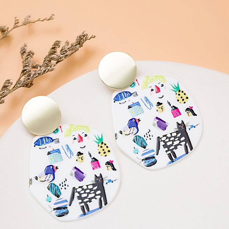 

Cartoon Graphic Drop Earrings, Multicolor