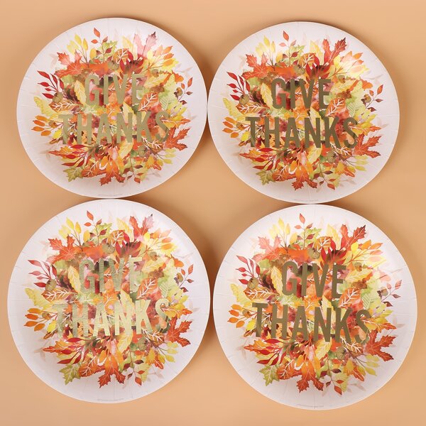 

10pcs Thanksgiving Leaf Print Disposable Plate, Multicolor