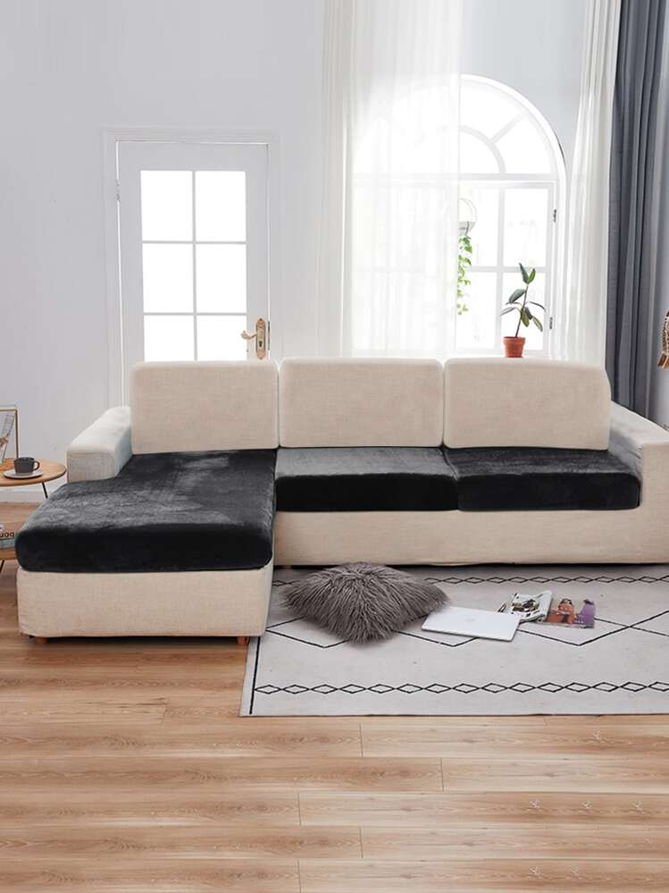 1 st enfärgat silverrävsammet stretchigt soffkuddfodral, dammtätt dekorativt skyddsöverdrag, lämplig för hotell, sovrum, mörkgrå, svart, champagne - Svart - Visa 7