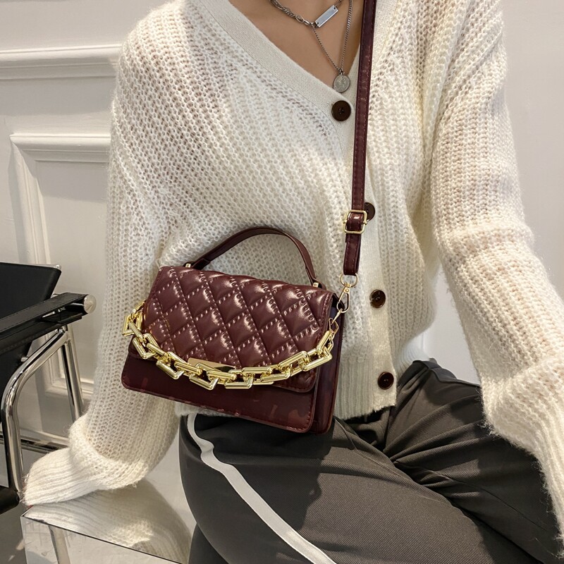 

Chain Decor Flap Satchel Bag, Brown