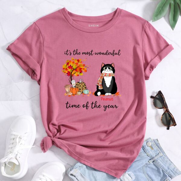 

Halloween Cat & Slogan Graphic Tee, Pink