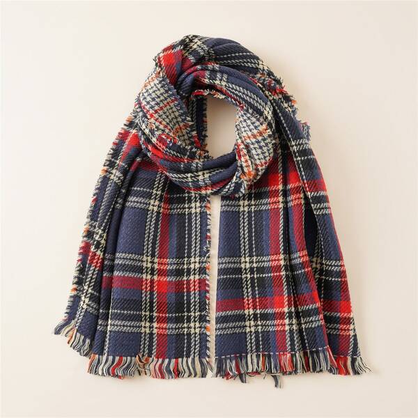 

Raw Hem Plaid Scarf, Multicolor