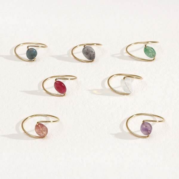 

7pcs Random Stone Decor Ring, Yellow