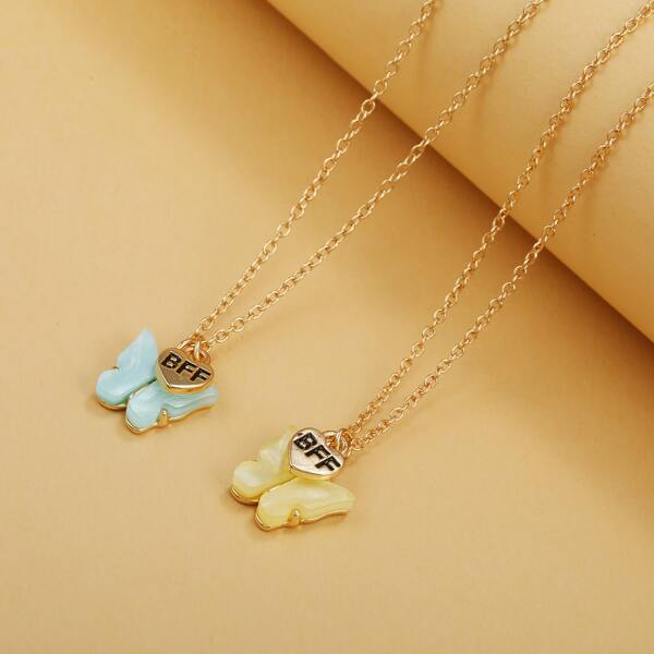 

2pcs Butterfly Charm Necklace, Gold
