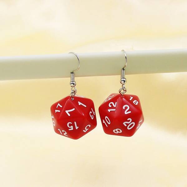 

Number Decor Geometric Drop Earrings, Red and white