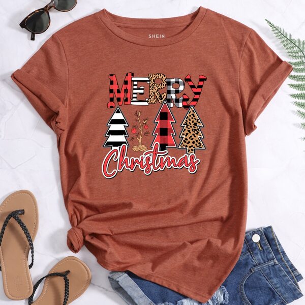 

Christmas Tree And Slogan Graphic Tee, Rust brown
