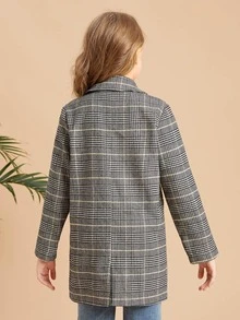 SHEIN Girls Plaid Print Double Button Overcoat - Multicolor - View 2