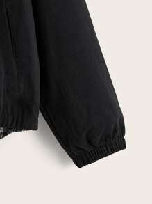 SHEIN 男孩格紋印花翻蓋口袋連帽夾克