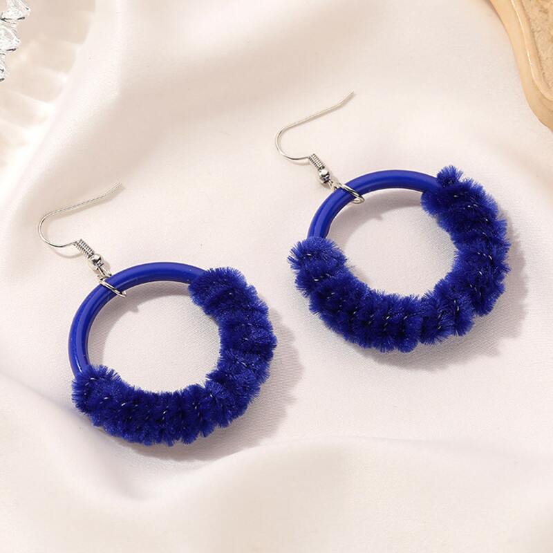 

Fluffy Ring Drop Earrings, Blue