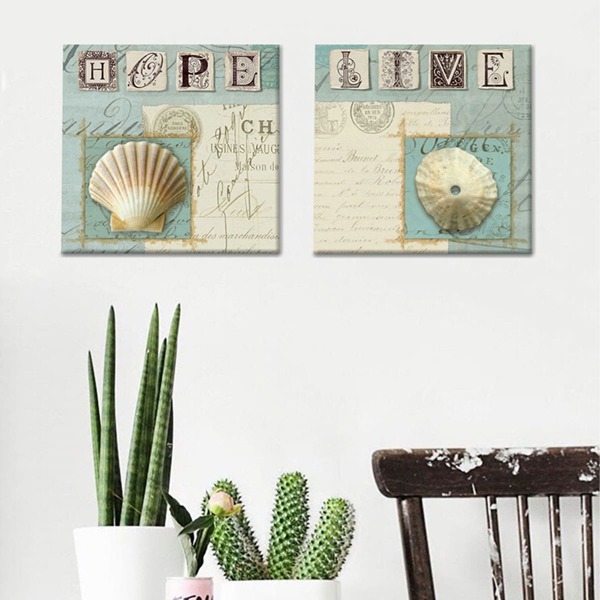 

2pcs Shell Print Hanging Painting, Multicolor