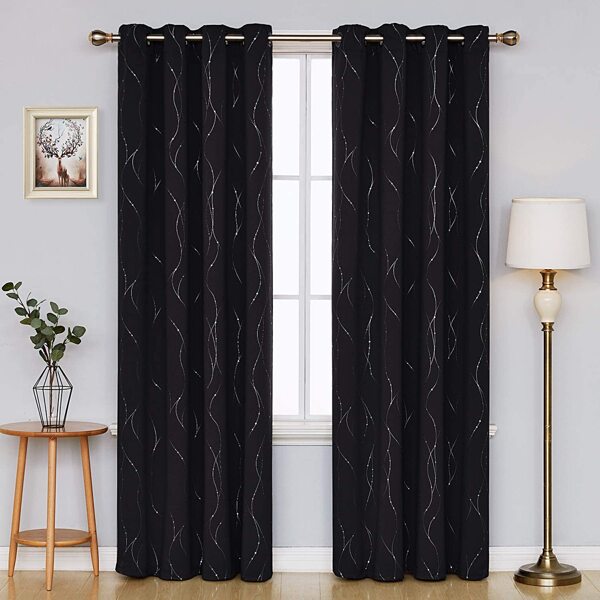 

1pc Hot Stamping Curtain, Black