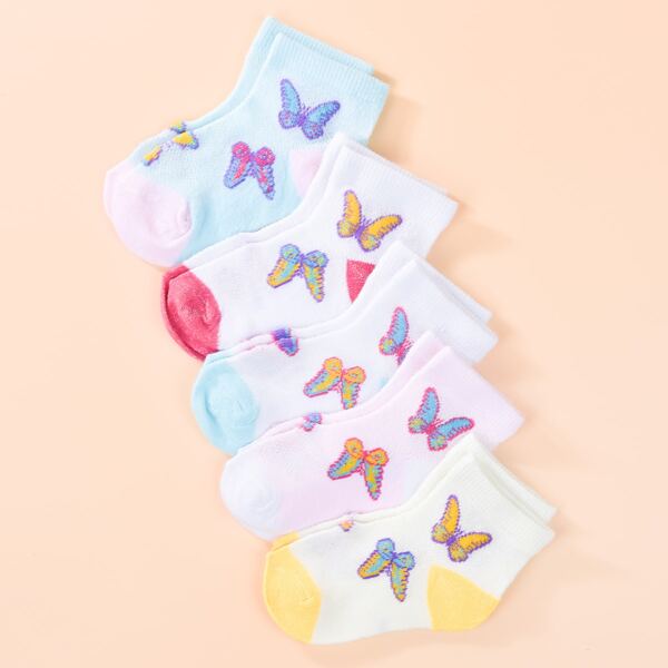 

5pairs Toddler Girls Butterfly Print Socks, Multicolor